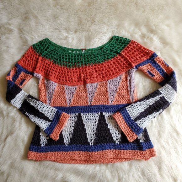 Like NEW Free People Modern Art Geometric Sweater - Picture 10 of 14